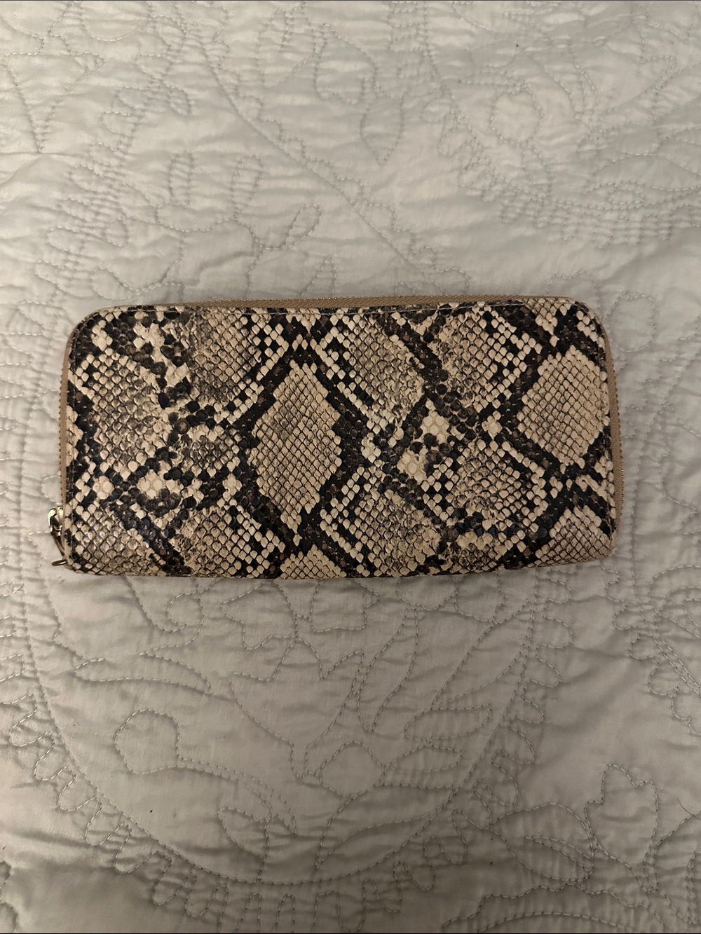 a new day Snake-Print Zip Wallet in Beige and Black